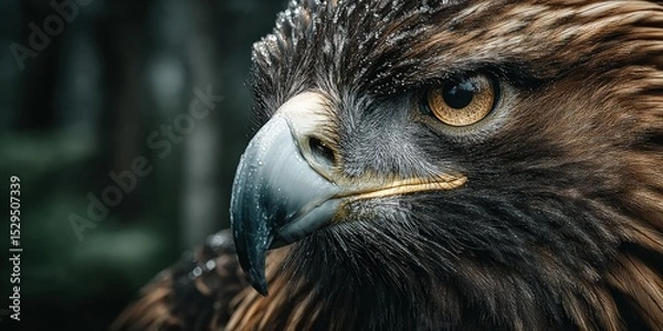 Fototapeta Majestic Eagle Portrait with Sharp Eyes and Detailed Feathers, Isolated on dark Background, Symbol of Strength and Freedom, Copy Space