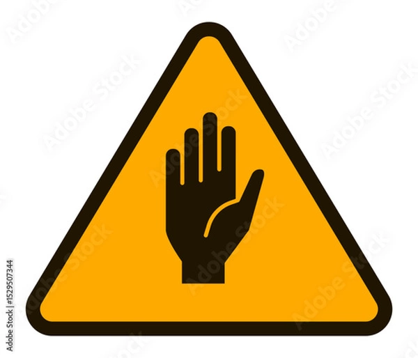 Obraz Stop hand signal is depicted inside a yellow triangular warning sign with a black border, representing a clear message to halt or cease any further action
