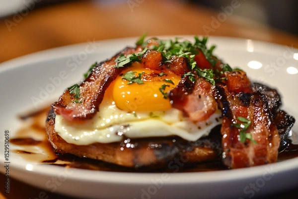Fototapeta Bacon and egg breakfast generative AI