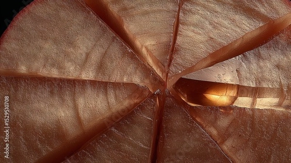 Fototapeta Close-up view of a sliced apple revealing juicy, textured flesh and vibrant color, showcasing the natural beauty and freshness of the fruit in a dramatic lighting setup