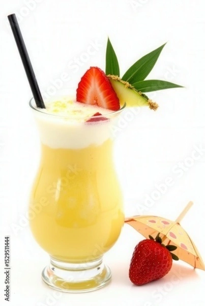 Obraz Tropical Cocktail: A vibrant tropical cocktail garnished with fresh fruit and a decorative umbrella, an inviting drink with refreshing taste, perfect for a summer day.