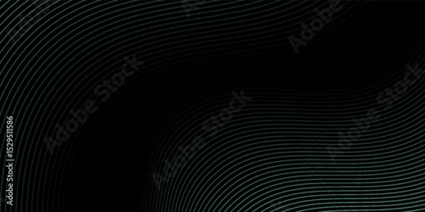 Fototapeta Abstract background with waves for banner. Medium banner size. Vector background with lines. Element for design isolated on black. Black, green and blue. Ocean, night, card