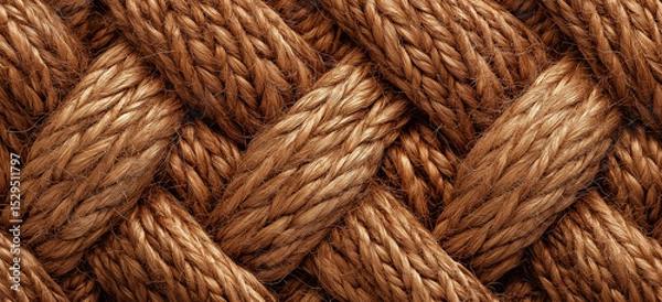 Obraz Coarse brown jute fabric background featuring a detailed woven texture of natural fibers. Perfect for adding a rustic, organic feel to crafts, design projects, or earthy visual themes