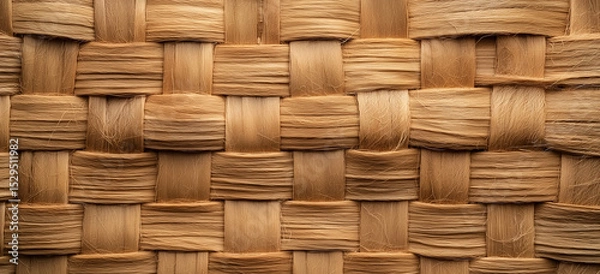 Obraz Beige-brown woven fabric background with a natural  pattern. Flat lay view of jute cloth texture, ideal as a wall banner or template with space for custom design