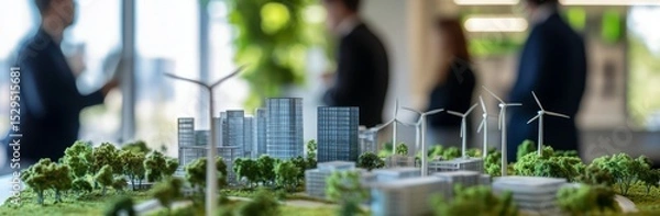 Fototapeta Sustainable Development Planning with City Models and Wind Power Technologies