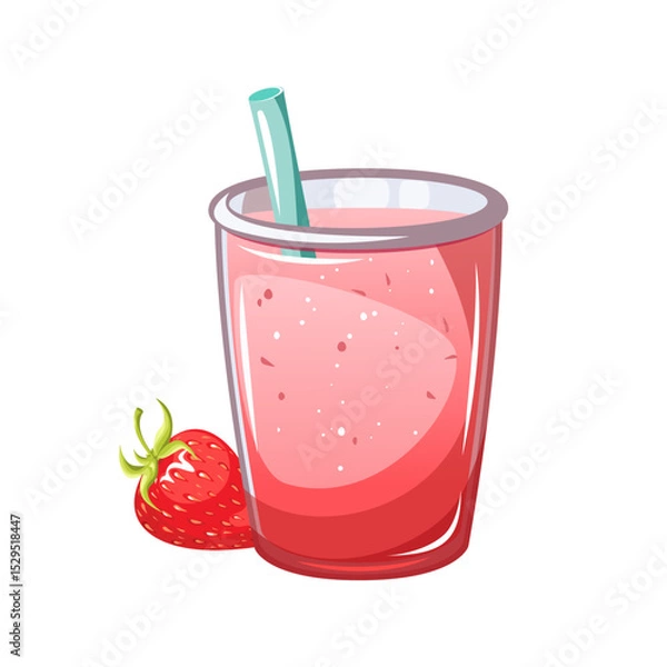 Fototapeta Strawberry smoothie in a glass. Summer refreshing drink, juice, smoothie. Vector illustration.