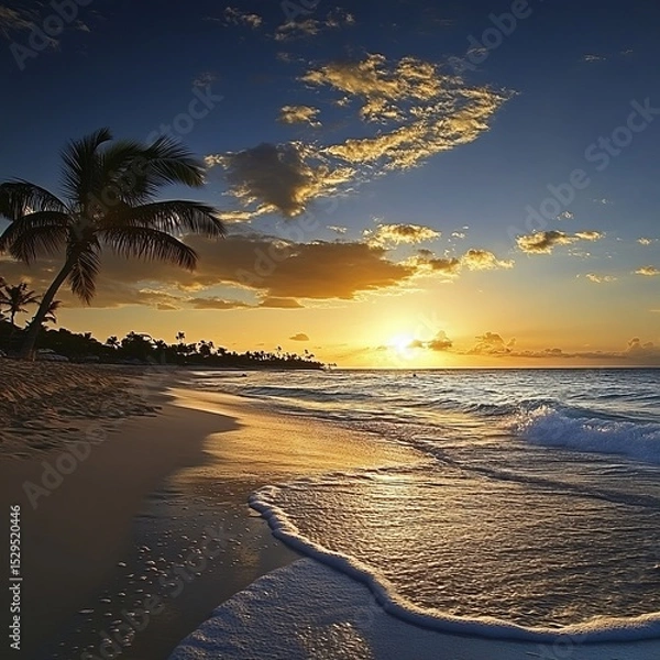 Obraz Sunset at Playa Blanca, Punta Cana, Dominican Republic, Tropical Beach