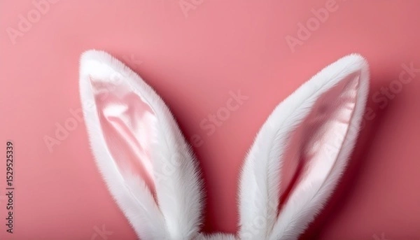 Fototapeta white bunny ears on pink background
