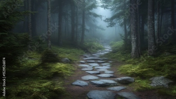 Obraz Stone Path Through a Foggy Forest