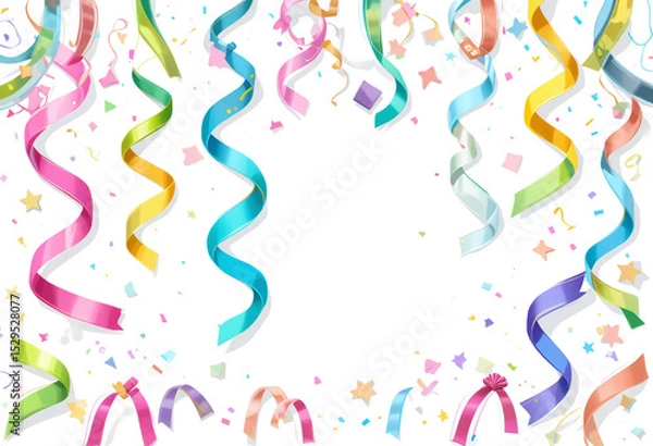 Fototapeta Colorful festive ribbons for birthday and celebration themes. Bright party elements on white background, perfect for cheerful designs