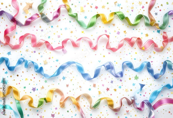 Fototapeta Colorful festive ribbons for birthday and celebration themes. Bright party elements on white background, perfect for cheerful designs