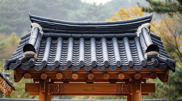 Fototapeta Traditional Korean home designs are known for their elegant, simple architecture and often use natural materials such as wood