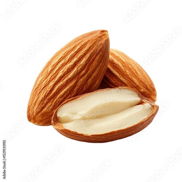 Fototapeta Close-up of Delicious Almonds, Whole and Halved, Isolated on Transparent Background