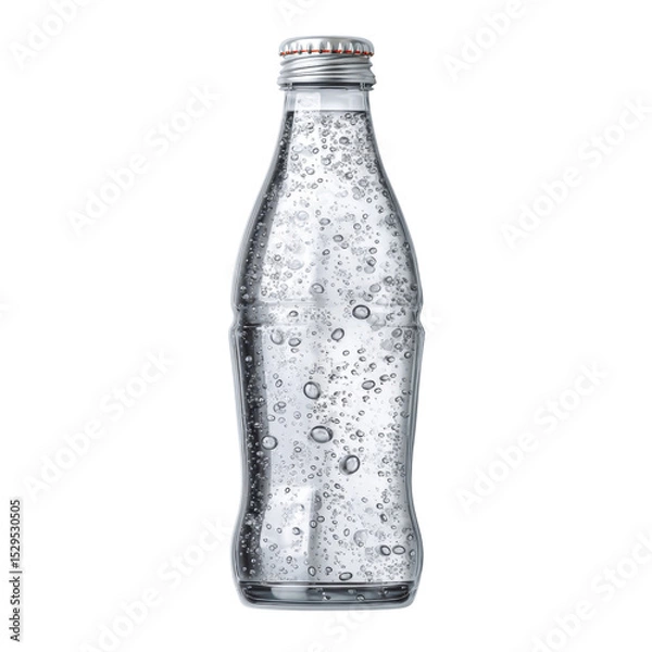 Obraz Clear Glass Water Bottle with Bubbles and Reflections Isolated on White Background for Beverage Advertising and Design Transparent background or png