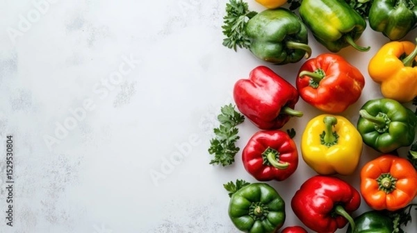 Fototapeta Colorful peppers on a white background with copy space on the right side