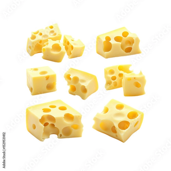 Fototapeta Assorted Pieces of Swiss Cheese Isolated on Transparent Background