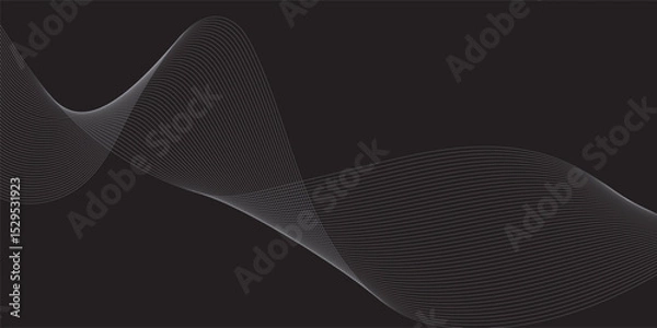 Obraz Abstract grey white flowing lines on a dark black background, digital wave effect.