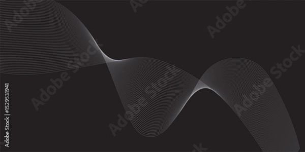 Obraz Abstract grey white flowing lines on a dark black background, digital wave effect.