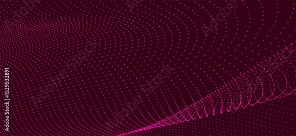 Obraz Futuristic dot wave. Abstract digital particle wave. Technology background. Colored musical wave. Dark background. Digital background with smooth, wavy curves. 3D rendering.