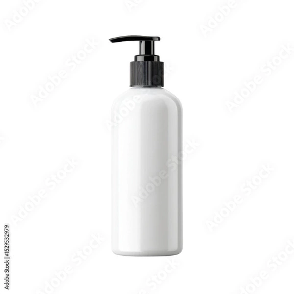 Obraz Clean White Bottle with Pump Dispenser for Lotions, Creams, or Liquids on Isolated Background Transparent background or png