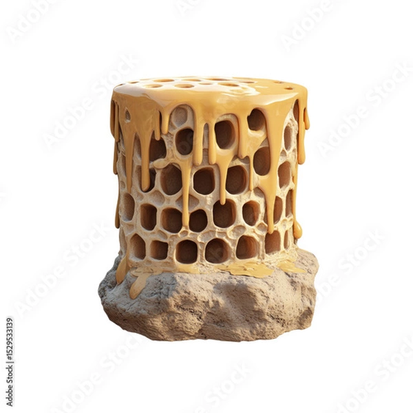 Fototapeta Honeycomb Structure with Dripping Honey - 3D Render
