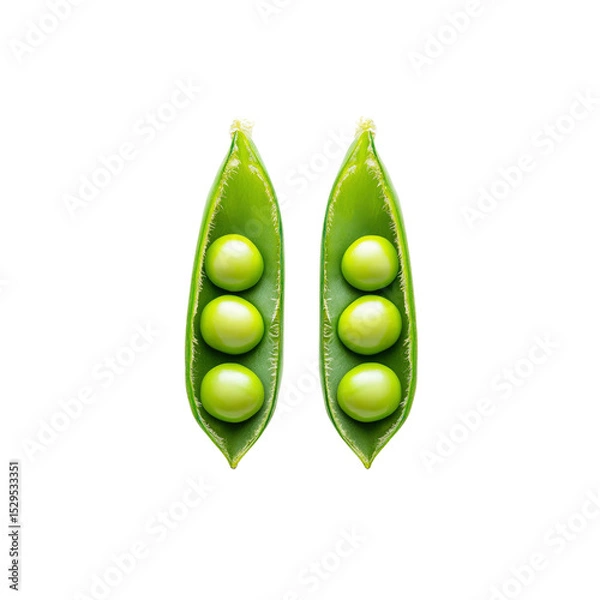Fototapeta Two Open Pea Pods with Three Peas Each, Isolated on Transparent Background