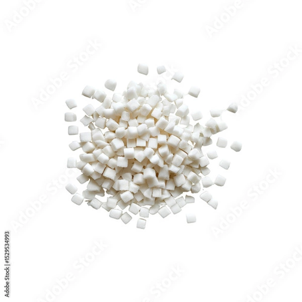 Fototapeta Pile of Small White Sugar Cubes Isolated on Transparent Background