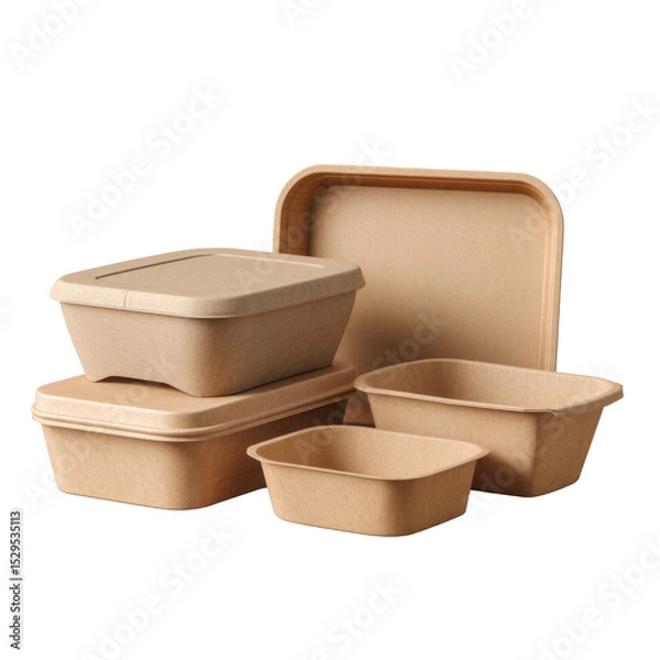 Fototapeta Eco-Friendly Containers for Food Storage, Perfect for Takeout, Meal Prep, or Catering Needs, Sustainable and Biodegradable Transparent background or png