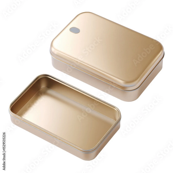 Fototapeta Elegant Gold Metal Box with Lid for Storage and Organization, Isolated on White Background with Soft Lighting and Shadows Transparent background or png