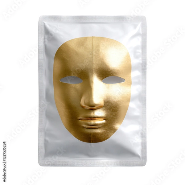 Fototapeta Gold Facial Mask in a Plastic Packet for Nourishing and Hydrating Skin with Brightening Effects Ideal for Self-Care Routine Transparent background or png
