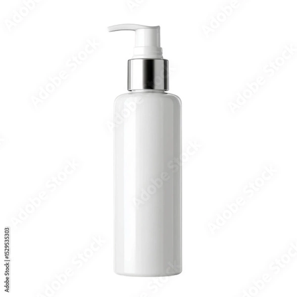 Fototapeta Elegant White Pump Bottle for Cosmetic Products, Ideal for Liquid, Lotion, and Cream in Beauty and Skincare Applications Transparent background or png