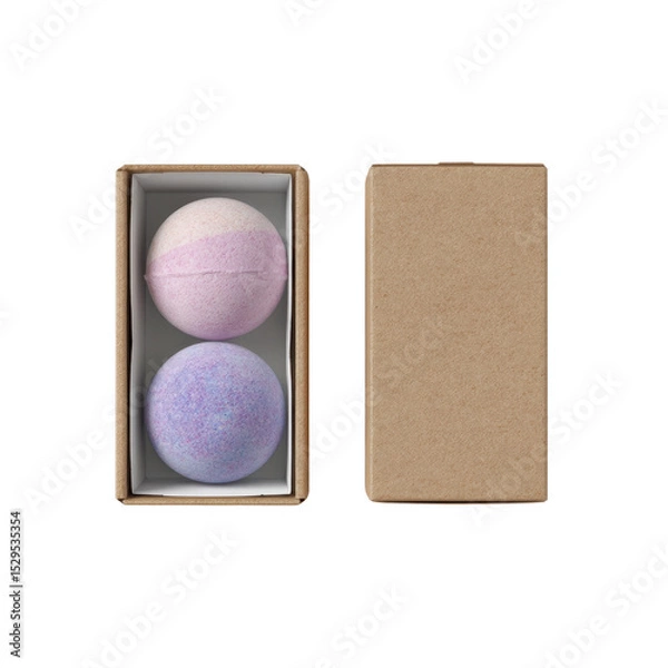 Fototapeta Colorful bath bombs in eco-friendly packaging for relaxation and self-care experience at home or spa retreat Transparent background or png