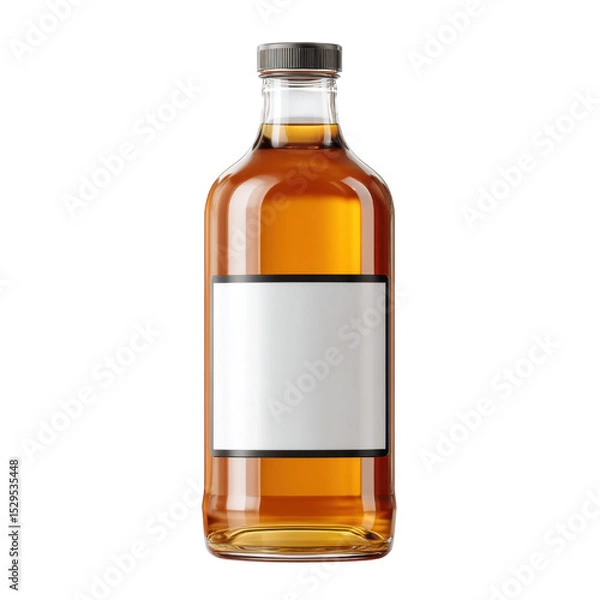 Fototapeta Elegant Brown Glass Bottle Filled with Amber Liquid and Blank Label for Custom Branding or Product Display Transparent background or png