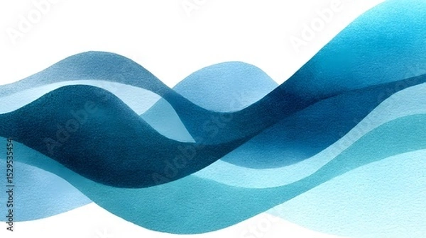 Fototapeta Serene abstract composition with soft flowing watercolor waves in overlapping shades of blue and cyan creating a calming and meditative atmosphere