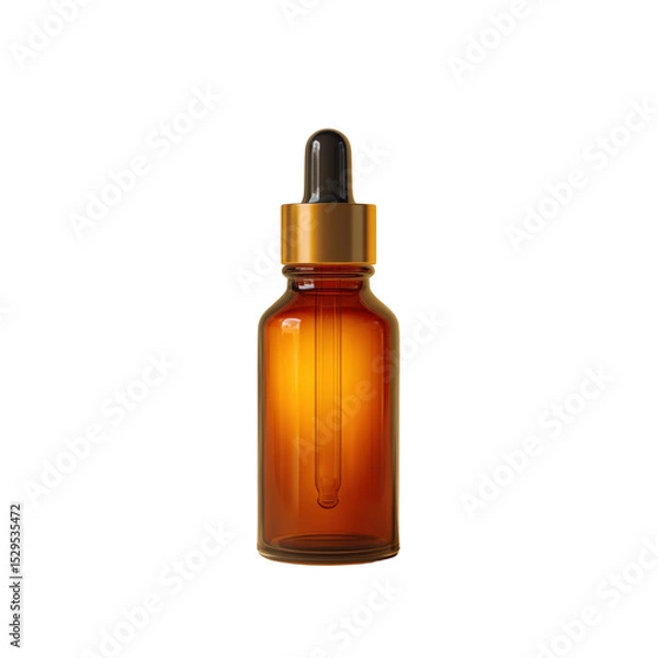 Fototapeta Elegant amber glass dropper bottle for essential oils, tinctures, and beauty serums on a clean white background Transparent background or png