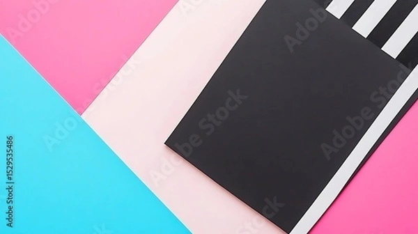 Fototapeta Vibrant geometric flat lay with bold color blocking and graphic elements