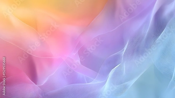 Obraz Dreamy and ethereal abstract background with a soft gradient transitioning from warm to cool hues creating a sense of depth and movement through translucent layers and delicate wispy lines