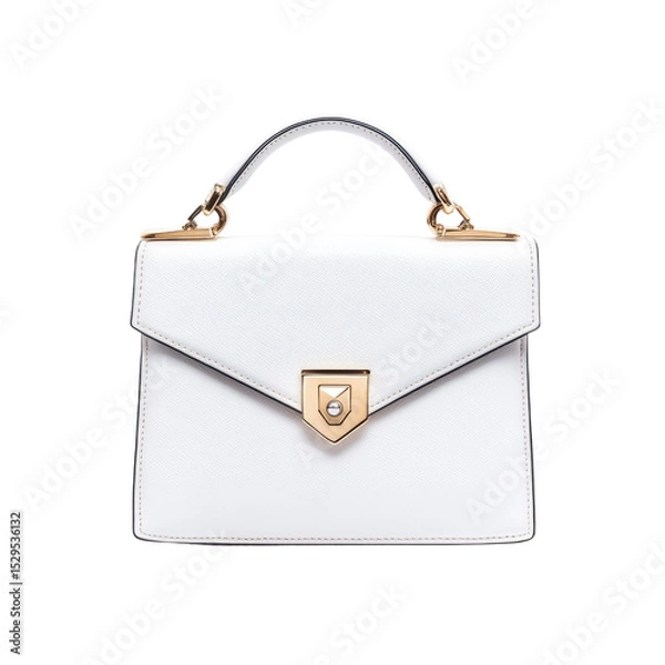 Fototapeta Elegant White Leather Top-Handle Satchel Handbag with Gold Hardware
