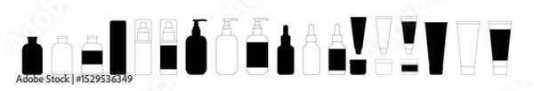 Fototapeta Vector Shampoo and Beauty Bottle Set. Skincare Product Silhouettes with Jars, Tubes and Containers for Cosmetics