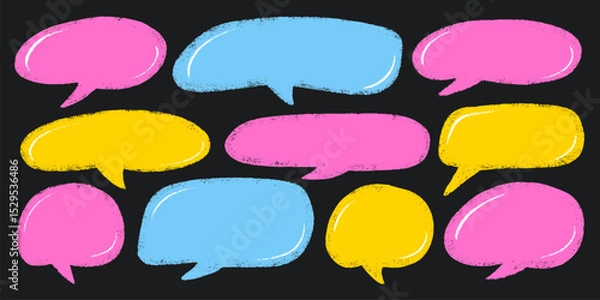 Fototapeta Crayon Speech Bubble Frame. Vector Chalk Talk Balloon. Colorful Dialog Chat Illustrations