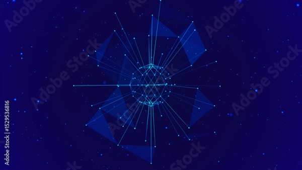 Obraz Polygonal colorful wireframe background with creative spherical object made of lines and dots. 3D rendering