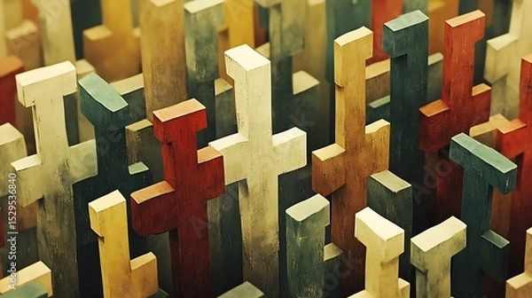Fototapeta Wooden Crosses Multicolored, Faith Representation in an Artistic Composition