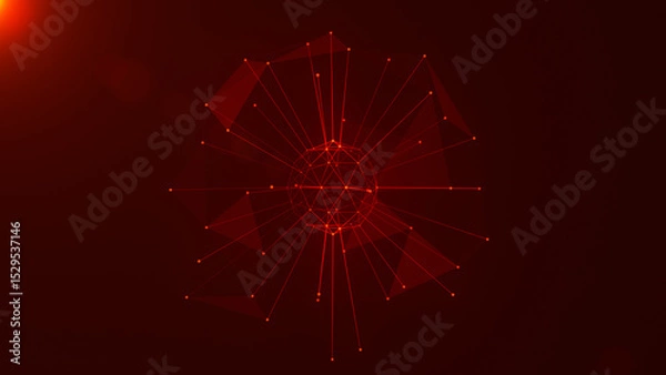 Obraz Polygonal colorful wireframe background with creative spherical object made of lines and dots. 3D rendering