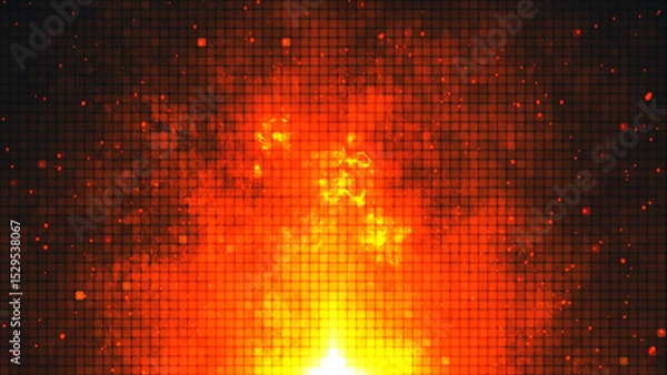 Obraz A dynamic, intense and powerful abstract fire explosion featuring fiery orange tones on an intricate grid background that captivates viewers.