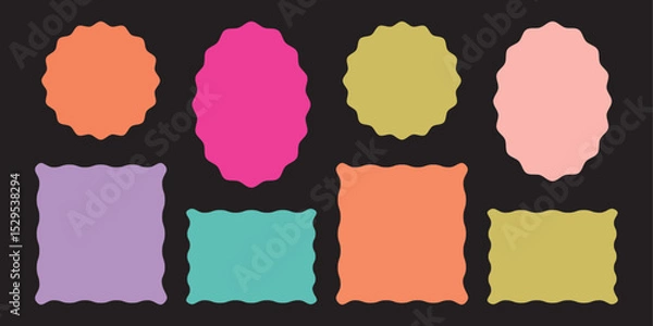 Fototapeta Rectangle shape frame with zigzag edge. Set of Zigzag and colorful Shapes. Silhouette stickers circle, square, oval and rectangle labels. Geometric shapes with scallop and zigzag edges set.