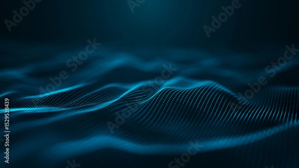 Obraz An abstract digital wave pattern that features illuminated blue dots against a dark backdrop, creating depth. Weave effect. 3D Abstract illustration.