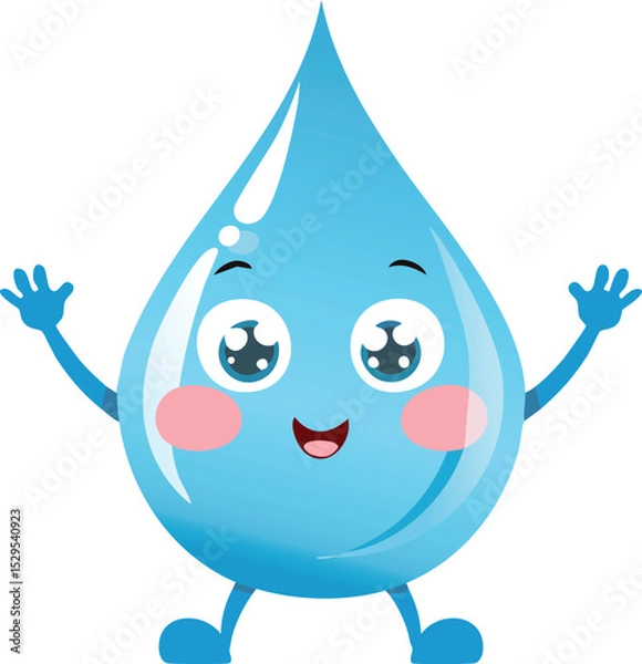 Fototapeta Playful Water Droplet with Eyes and Hands – Cute Character Vector