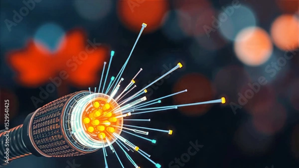 Obraz Glowing Fiber Optic Cable: High-Speed Data Transmission and Network Communication