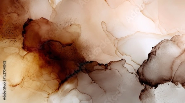 Fototapeta Soft gradient backdrop with organic ink-in-water diffusion, misty blur and flowing tones of mocha moose