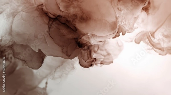 Fototapeta Soft gradient backdrop with organic ink-in-water diffusion, misty blur and flowing tones of mocha moose